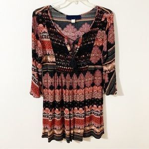 Unbranded rn # 143944 Rayon Boho Mini Dress Lace Bodice Bell Sleeve Tie Tassels